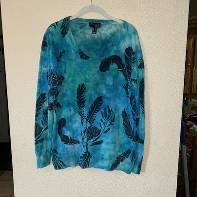 Attitudes by Renee Printed Tie Dye Sweater with Overlay Print SIZE L