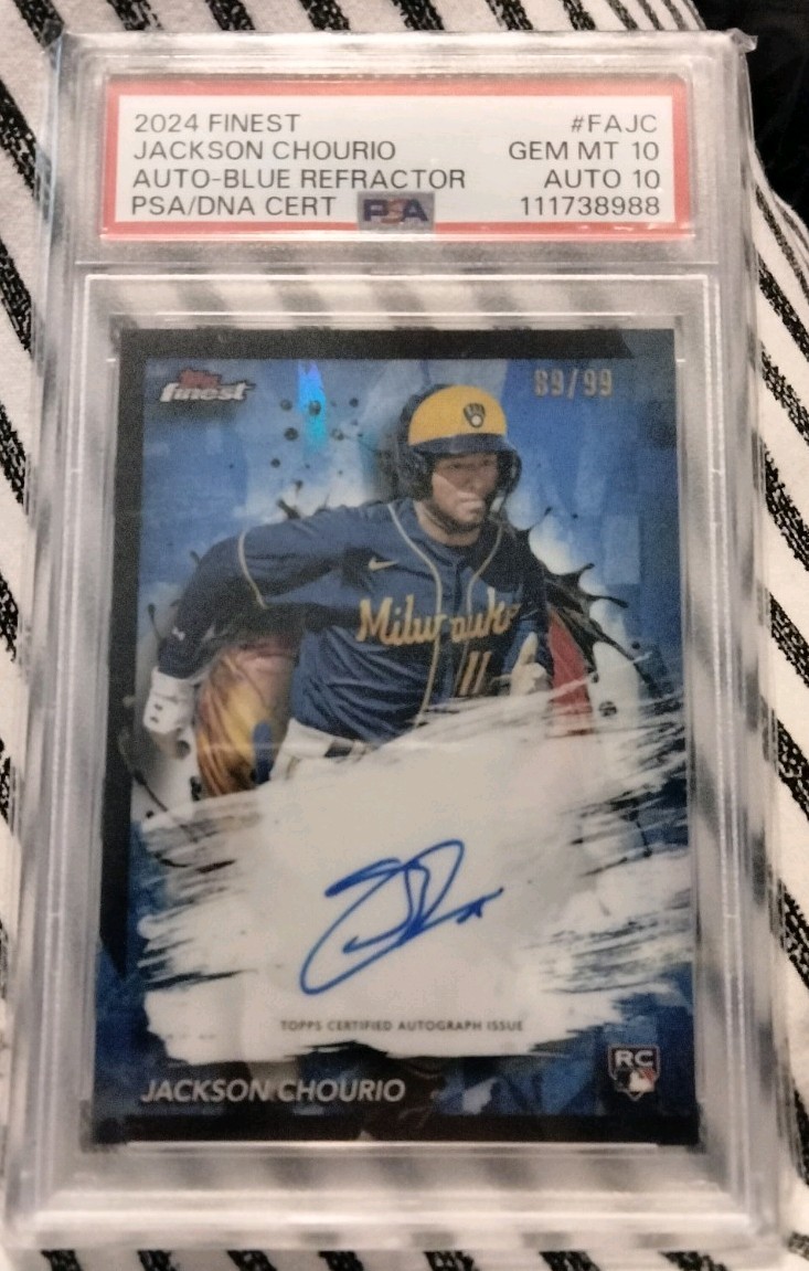 Topps Finest Autograph Blue Refractor /99 Jackson Chourio PSA 10 AUTO 10! ROOKIE