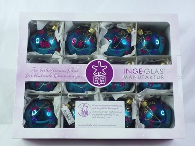 Inge-Glas Hand-blown German Glass Christmas Ornaments x 12 Brand New