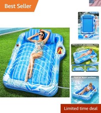 Inflatable Tanning Pool Lounger Float with Sprinkler, 78"x50" Large 2-Person ...