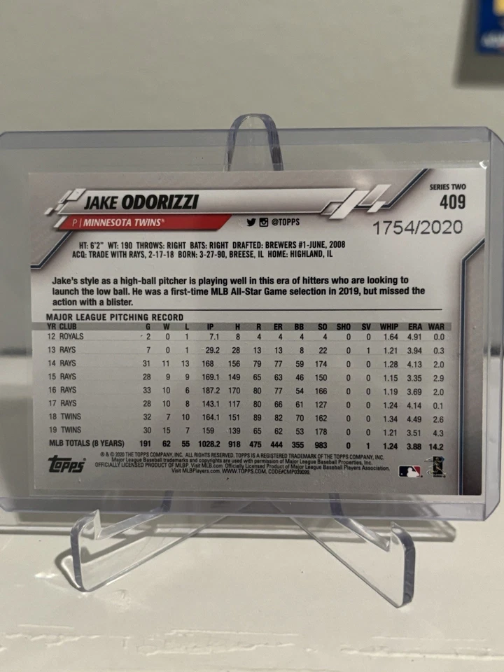 2020 Topps - Jake Odorizzi #409 1754/2020 Minnesota Twins - Image 2 of 2