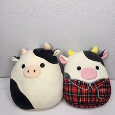 2 Squishmallows 8  Connor the Cow and Connor in Plaid Cute Soft Farm Design