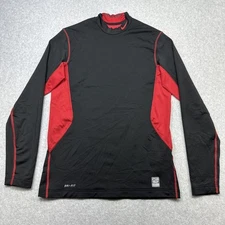 Nike Pro Combat Hyperwarm Shirt Medium Black Red Base Layer Training Athletic