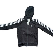 Adidas 3-Stripes Full-Zip Hoodie - Black/White - Size 150 (11-12Y)