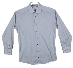 Eton Slim Fit (Short Arms) Dress Shirt Size 15.5/39 Light Blue Micro-Geometric