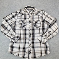 BKE Western Shirt Pearl Snap Standard Fit Black/White/Brown Plaid L/S Mens M