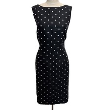 Vintage Talbots Sz 12 Sheath Dress Pure Silk Black Polka Dot Classic Sleeveless