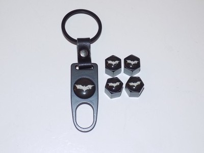 Key Chain with Valve Stem Caps - Batman (Black Bolts) Distressed Look