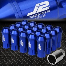 J2 Engineering 7075 Aluminum M12x1.5 20pcs 50mm Open End Lug Nut Setkey Blue