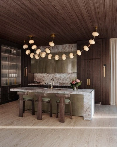 Corbett Lighting 473-10 Nephele 138"W Linear Chandelier - Vintage Polished Brass - Picture 4 of 4