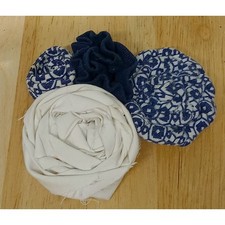 HandCrafted Fabric Flower Brooch Pin Textile 4in. Blue White