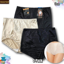 NWT Bali Women's XL Light Tummy-Control Lace Support 3pk Brief 8372 Assorted