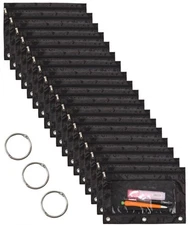 18-Packs 3 Ring Pencil Pouch with Clear Window School Classroom Binder Pocket...