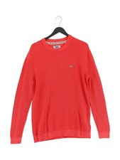 Tommy Hilfiger Men's Jumper L Red 100 Cotton Crew Neck Pullover