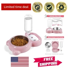 2-in-1 Cat & Dog Bowl Set with Automatic Water Supply – Pink Stainless Steel
