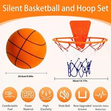 Silent Ball Basketball with Hoop Indoor Training Quiet Ball Foam Bouncing Ball