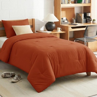 Twin Comforter Set College Dorm Essentials, 2 Pieces Burnt Orange Twin Extra ...