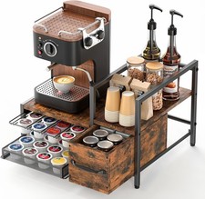 Coffee Bar Organizer For Countertop W/ Sliding Storage Drawer 2-tier Pod Holder