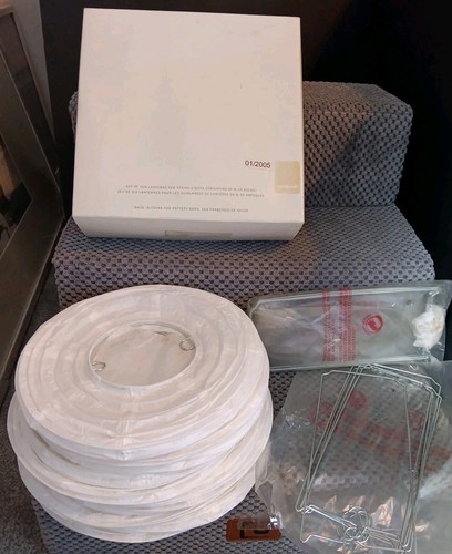 Pottery Barn Set of Ten White Paper Lanterns and Metal Inserts, Open Box, READ