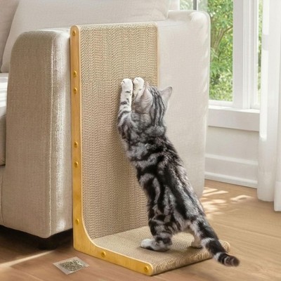 Conlun Katzenkratzer aus Karton 58 cm L Form Kratzunterlage vertikal Wand anlehnbar