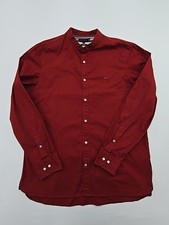 Tommy Hilfiger Men Red Slim Fit Button-Down Poplin Shirt XL Excellent