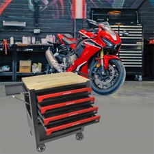 4 Drawers Multifunctional Tool Cart w/ Wheels Wooden Top Garage Organizer Chest