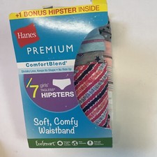 Hanes Premium Comfort Blend Girls Tagless Hipsters 7 Pair Open Pack Size 12