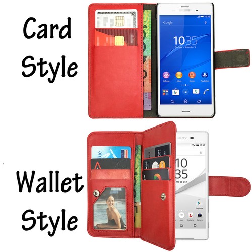Premium Leather Flip Cover Wallet Stand Case For SONY Xperia Z1 Z2 Z3 Z5 Compact - Picture 20 of 20
