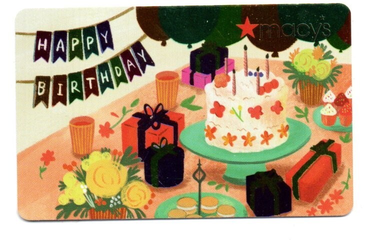 Macy's Happy Birthday Cake Flowers Presents Gift Card No$Value