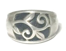 Vintage Onyx Cigar Band Floral Sterling Silver Ring Southwest Band Size 7 Flower