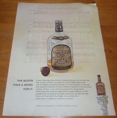 1965 VINTAGE LARGE AD CHIVAS REGAL BLENDED SCOTCH WHISKY GEGRÜNDET 1801