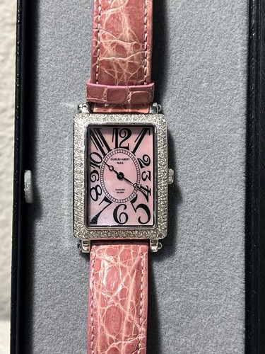 Charles Hubert Paris Diamond Baleen Women's Ladies Watch Pink Leather For Parts - Picture 2 of 10