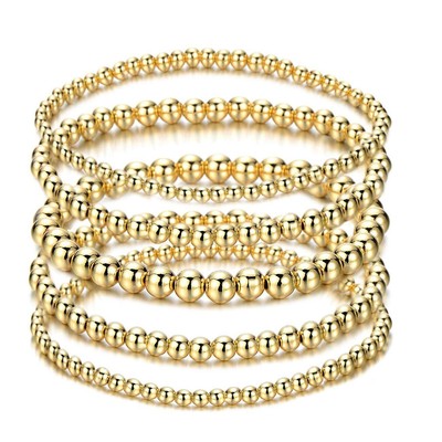 Beaded Bracelet for Women Stack Stretch String Brass Ball Beads Bracelet Set ...