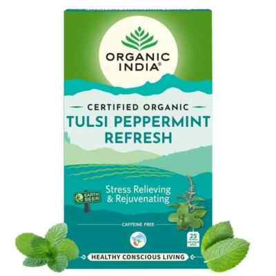 Organic India Green Tea TULSI PEPPERMINT REFRESH 25 tea bags stess relief