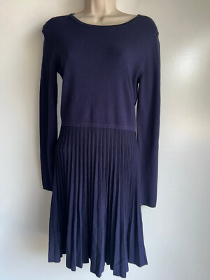 NWT Ann Taylor Navy Blue Long Sleeve Shimmer Pleated Sweater Dress Size XS 