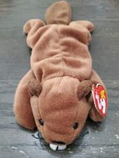 Vintage TY Inc Beanie Baby ~ BUCKY The Beaver With MINT TAGS ~ RETIRED errors.