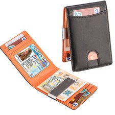 Mens Slim Wallet Leather RFID Blocking Bifold Credit Card Holder with Money Clip