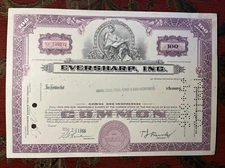 1966 Eversharp Incorporated 100 Shares Stock Certificate