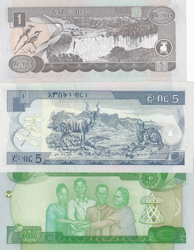 Ethiopia, 1-5-10 Birr, 2008/2020, UNC, p46;p47;p55, (Total 3 banknotes) , Serial - Image 2 of 2