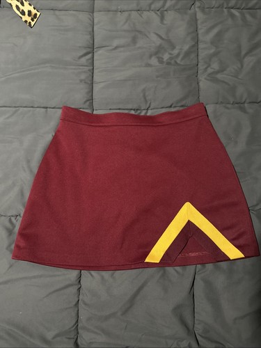 Varsity Spirit Girls Cutout V Cheerleader Skirt Sz 10-13 Burgundy And Yellow