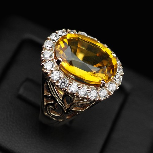 Sparkling Vivid Yellow Citrine 11Ct 925 Sterling Silver Rose Gold Plated Rings - Picture 3 of 8