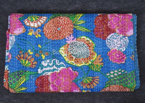 Floral printed kantha quilt boho bedding indian quilt handmade blanket - Picture 10 of 56