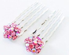 Mini Hair Comb Clear made with Swarovski Crystal Bridal Wedding Silver Clip Pink