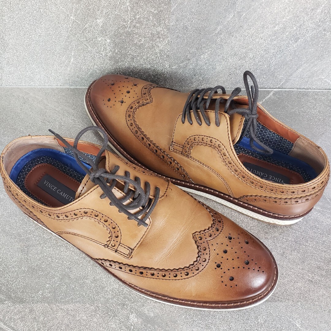 Vince Camuto Shoes Mens 12 M Cognac Brown Essien Wingtip 