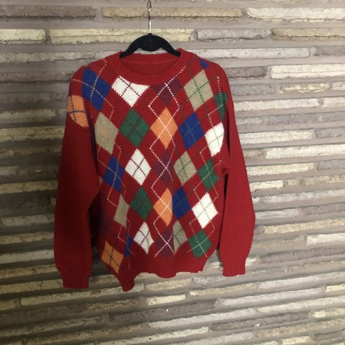 United COLORS OF BENETTON Y2K Rosso Argyle Lana Shetland Girocollo Maglione  Unisex | eBay