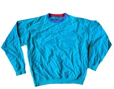 Vintage Eddie Bauer Mens Large Pullover Nylon Retro Athleisure Teal Striped