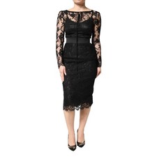 DOLCE & GABBANA Dress Black Lace Trim Cotton Sheath Midi IT40/US6/S RRP 2630usd