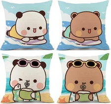 Bubu and Dudu Bears Throw Pillowovers 18x18 Set of 4, Linen Double-Sided C