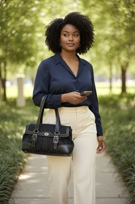 Coach Signature Hampton Flap Satchel Shoulder Bag Black Canvas