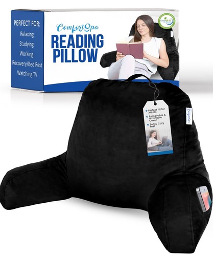 Reading Pillow for Bed Adult Size, Back Rest Pillow with Arms, Pockets and Wa...